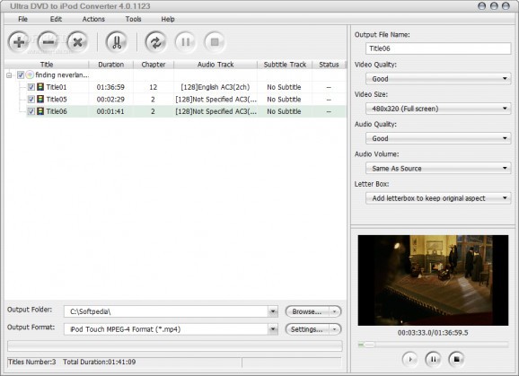 Ultra DVD to iPod Converter screenshot