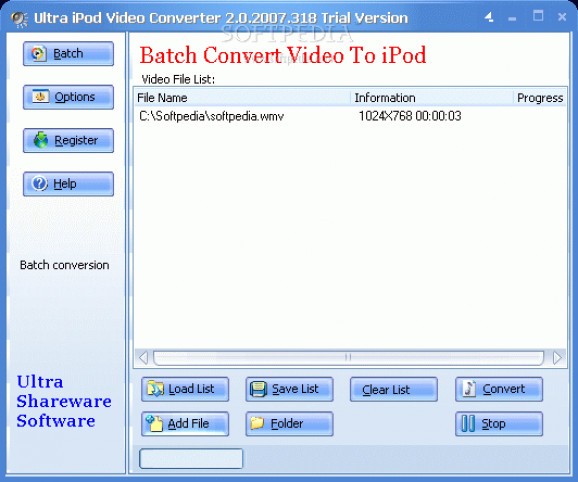 Ultra Video To iPod Converter screenshot