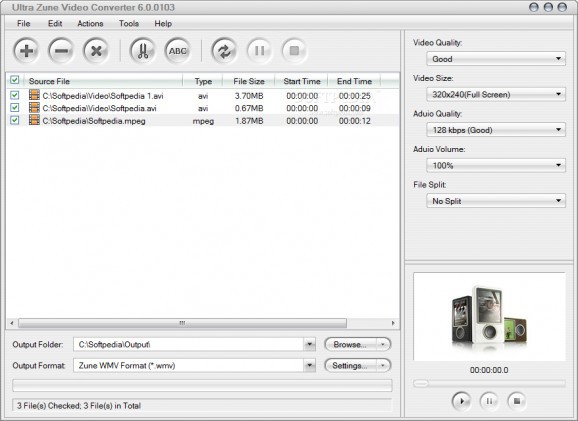 Ultra Zune Video Converter screenshot