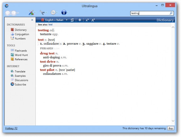 Ultralingua English-Italian Dictionary screenshot