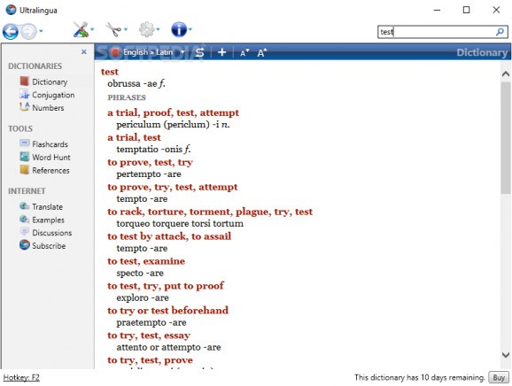 Ultralingua English-Latin Dictionary screenshot