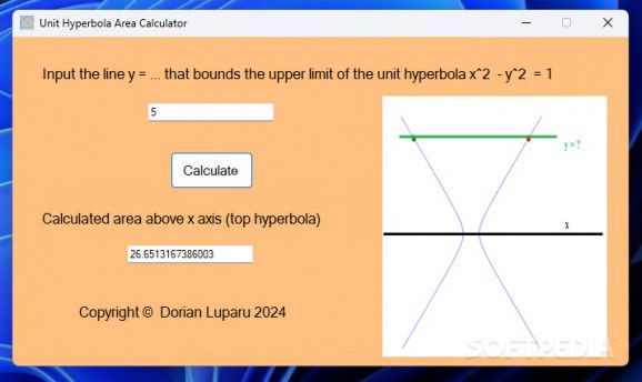 Unit Hyperbola Area Calculator screenshot
