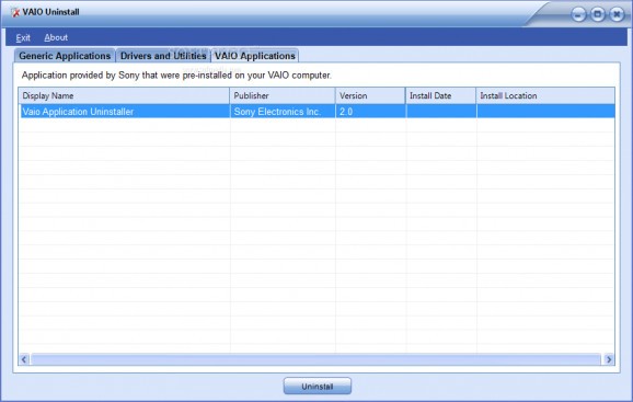 VAIO Application Uninstaller screenshot