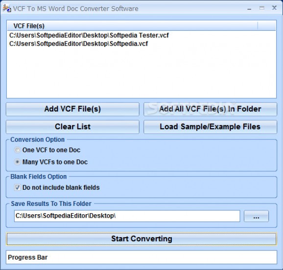 VCF To MS Word Doc Converter Software screenshot