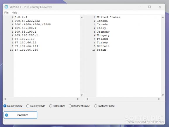 VOVSOFT - IP to Country Converter screenshot