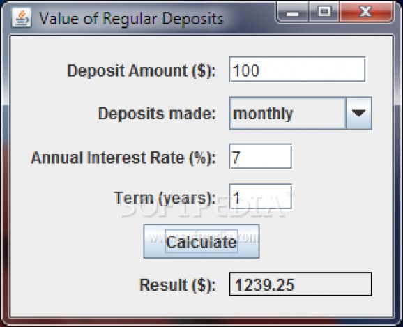 Value of Regular Deposits Calculator screenshot