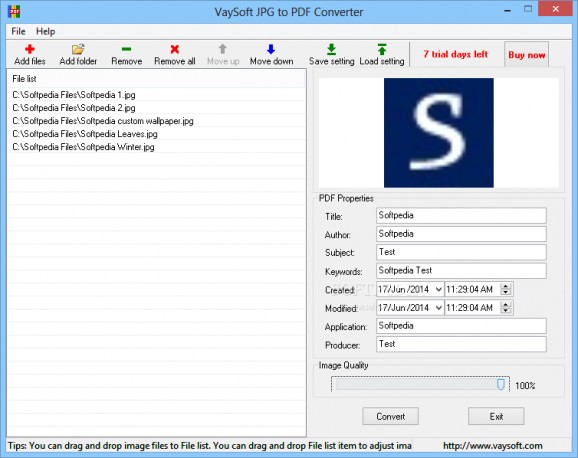 VaySoft JPG to PDF Converter screenshot