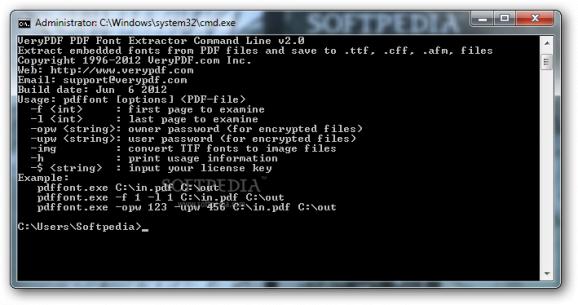 VeryPDF PDF Font Extractor Command Line screenshot