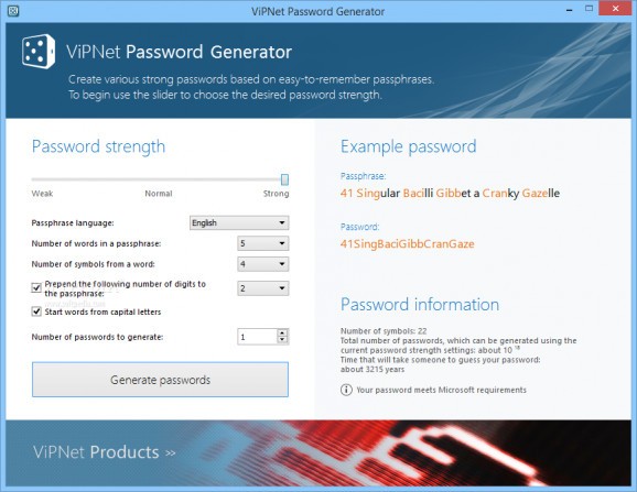 ViPNet Password Generator (formerly ViPNet Password Roulette) screenshot