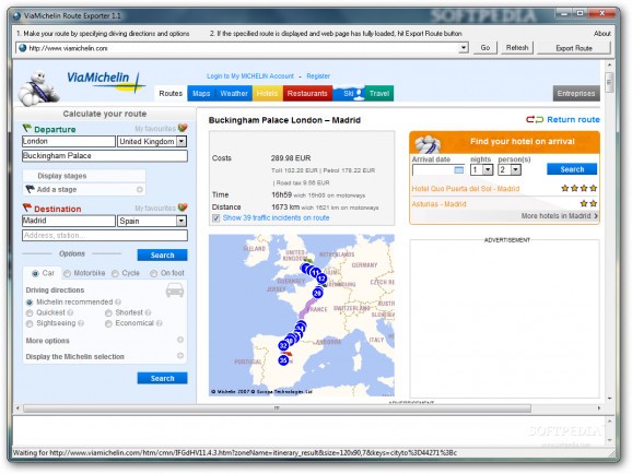 ViaMichelin Route Exporter screenshot