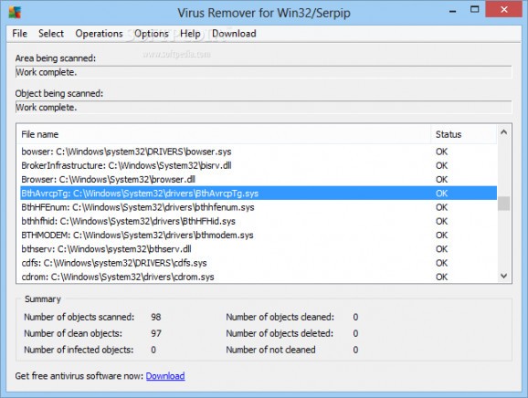 Virus Remover for Win32/Serpip screenshot