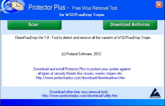 W32/CleanFrauDrop Trojan Removal Tool screenshot