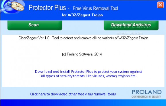 W32/CleanZegost Trojan Removal Tool screenshot