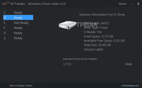 W7Tweaks - Simple Windows Drive Hider screenshot