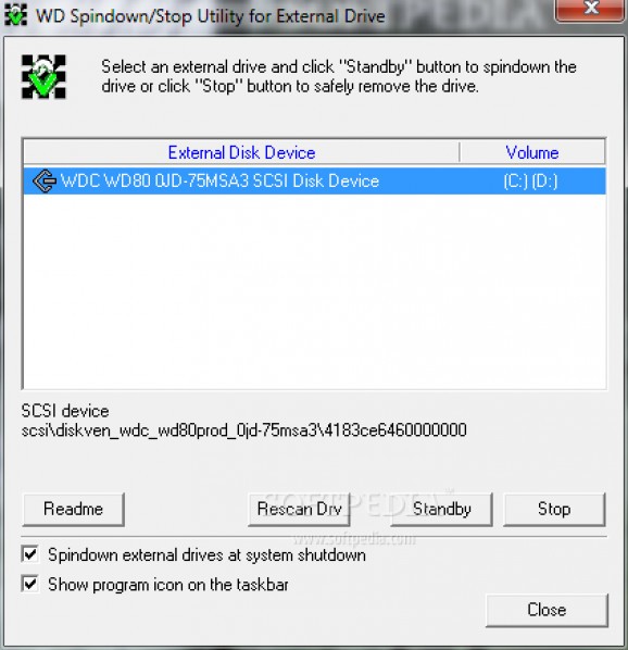 WD Spindown or Stop Utility screenshot