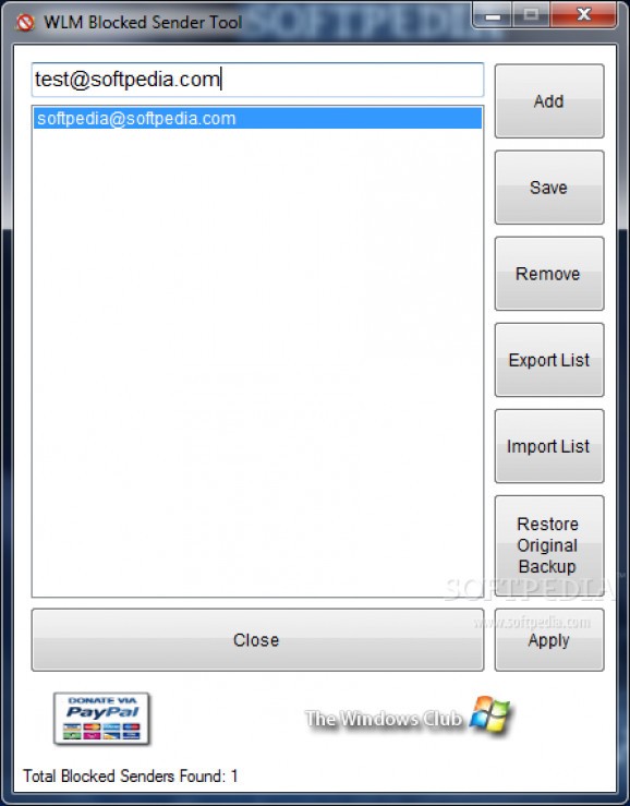 WLM Blocked Sender Tool screenshot
