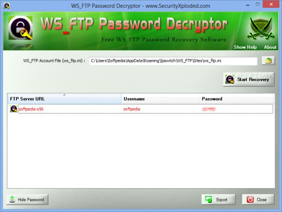 WS_FTP Password Decryptor Portable screenshot