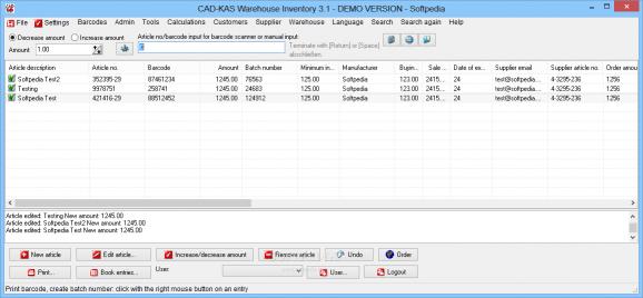 CAD-KAS Warehouse Inventory screenshot