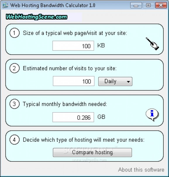 Web Hosting Bandwidth Calculator screenshot