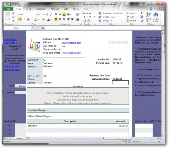 Web Hosting Invoice Form screenshot