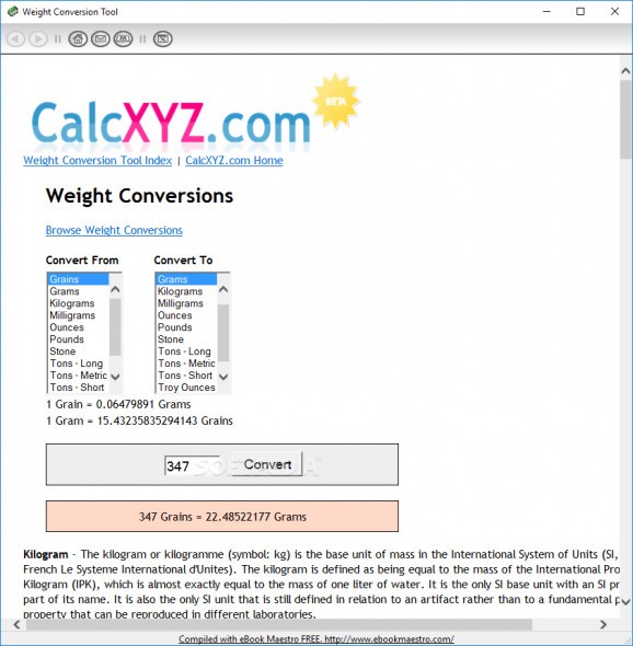 Weight Conversion Tool screenshot