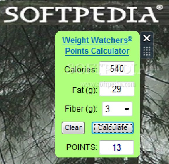 Weight Watchers Points Calculator screenshot