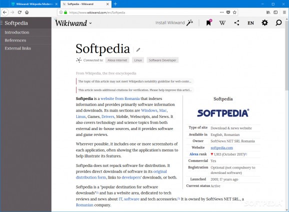 Wikiwand: Wikipedia Modernized - for Firefox screenshot