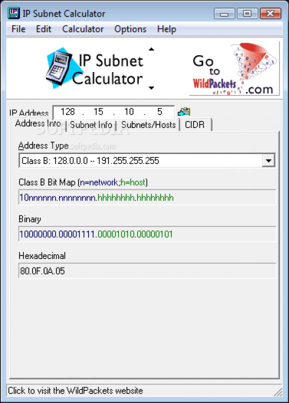 WildPackets IP Subnet Calculator screenshot