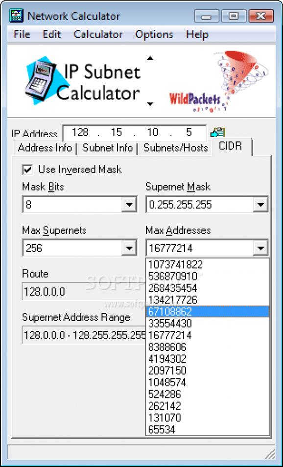 WildPackets Network Calculator screenshot
