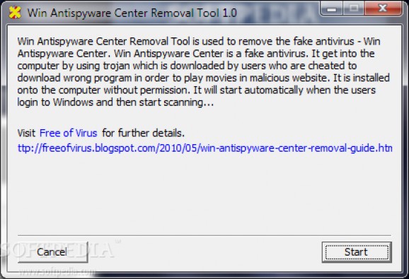 Win Antispyware Center Removal Tool screenshot