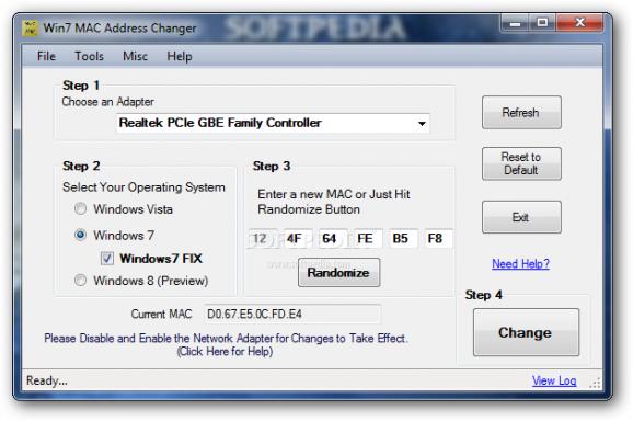 Win7 MAC Address Changer Portable screenshot
