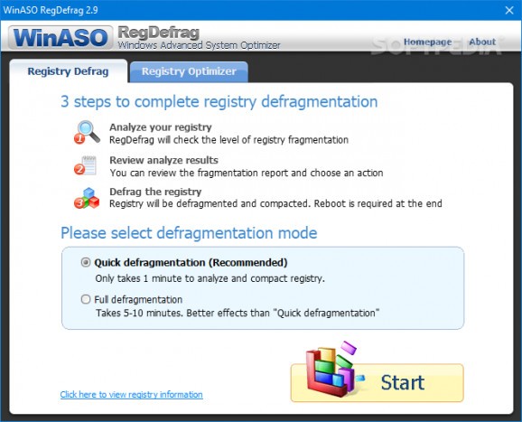 WinASO RegDefrag screenshot