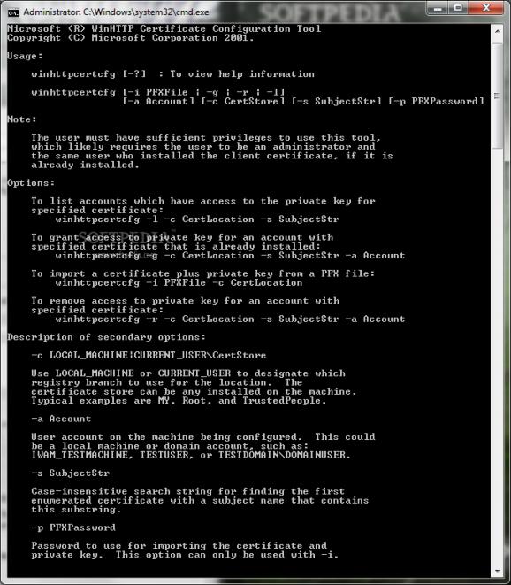 WinHTTP Certificate Configuration Tool screenshot