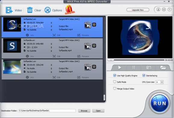 WinX Free AVI to MPEG Converter screenshot