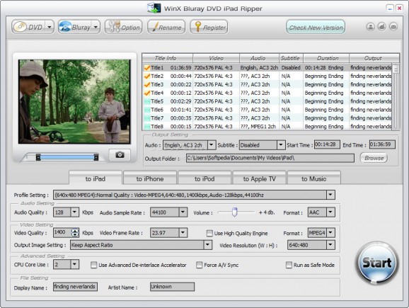 WinX Bluray DVD iPad Ripper screenshot