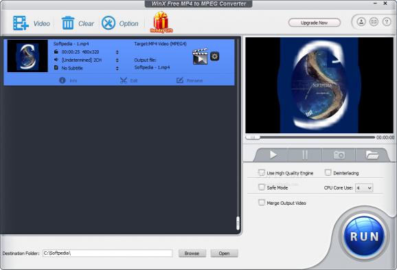 WinX Free MP4 to MPEG Converter screenshot
