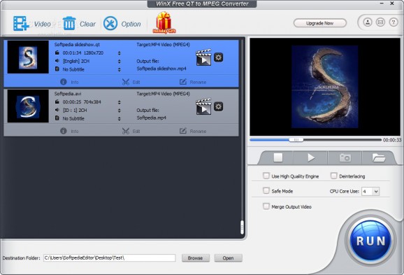 WinX Free QT to MPEG Converter screenshot