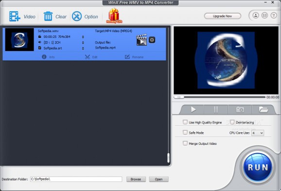 WinX Free WMV to MP4 Converter screenshot