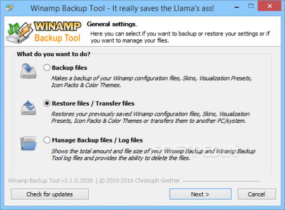 Winamp Backup Tool screenshot