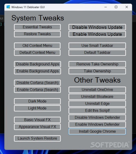 Windows 11 Debloater GUI screenshot