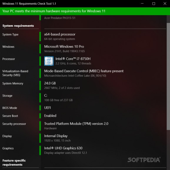Windows 11 Requirements Check Tool screenshot