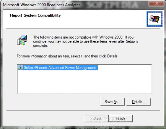 Windows 2000 Readiness Analyzer screenshot