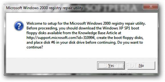 Windows 2000 Registry Repair Utility screenshot