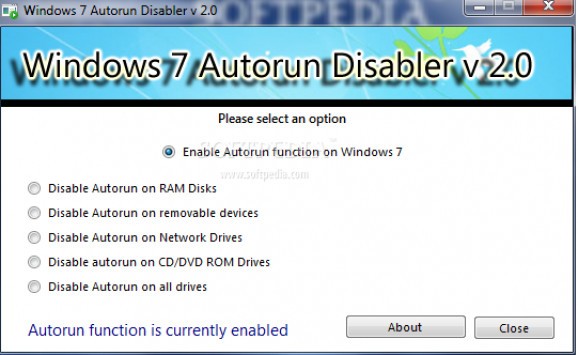 Windows 7 Autorun Disabler screenshot