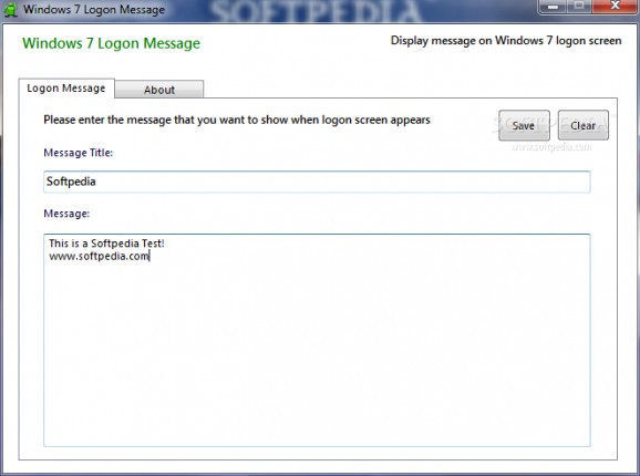 Windows 7 Logon Message screenshot