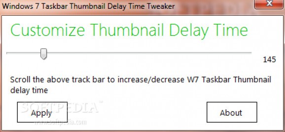 Windows 7 Taskbar Thumbnail Delay Time Tweaker screenshot