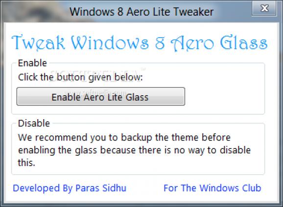 Windows 8 Aero Lite Tweaker screenshot