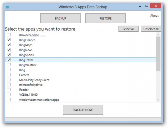 Windows 8 Apps Data Backup screenshot