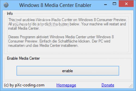 Windows 8 Media Center Enabler screenshot