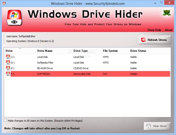 Windows Drive Hider screenshot